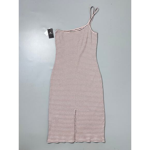 Volcom Big Island Energy One Shoulder Midi Dress in Pink Black Striped - Picture 5 of 9